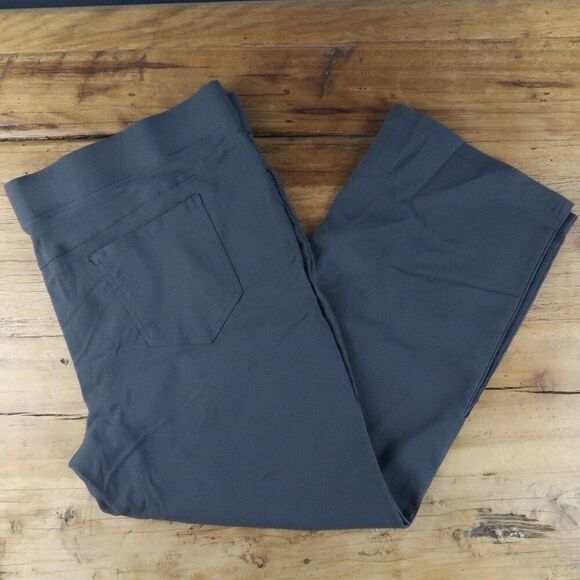 DARK GREY HIGH RISE WAIST PULL ON WIDE LEG PANTS WITH POCKETS LINED - Picture 1 of 7